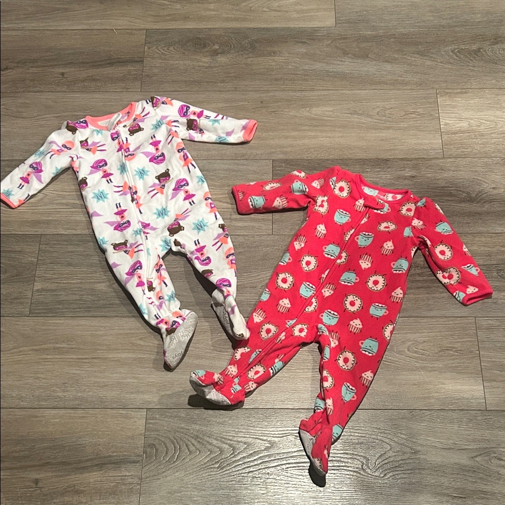 Simple Joys by Carter's Pink and White Kids Footed Pajamas Set‎ of 2